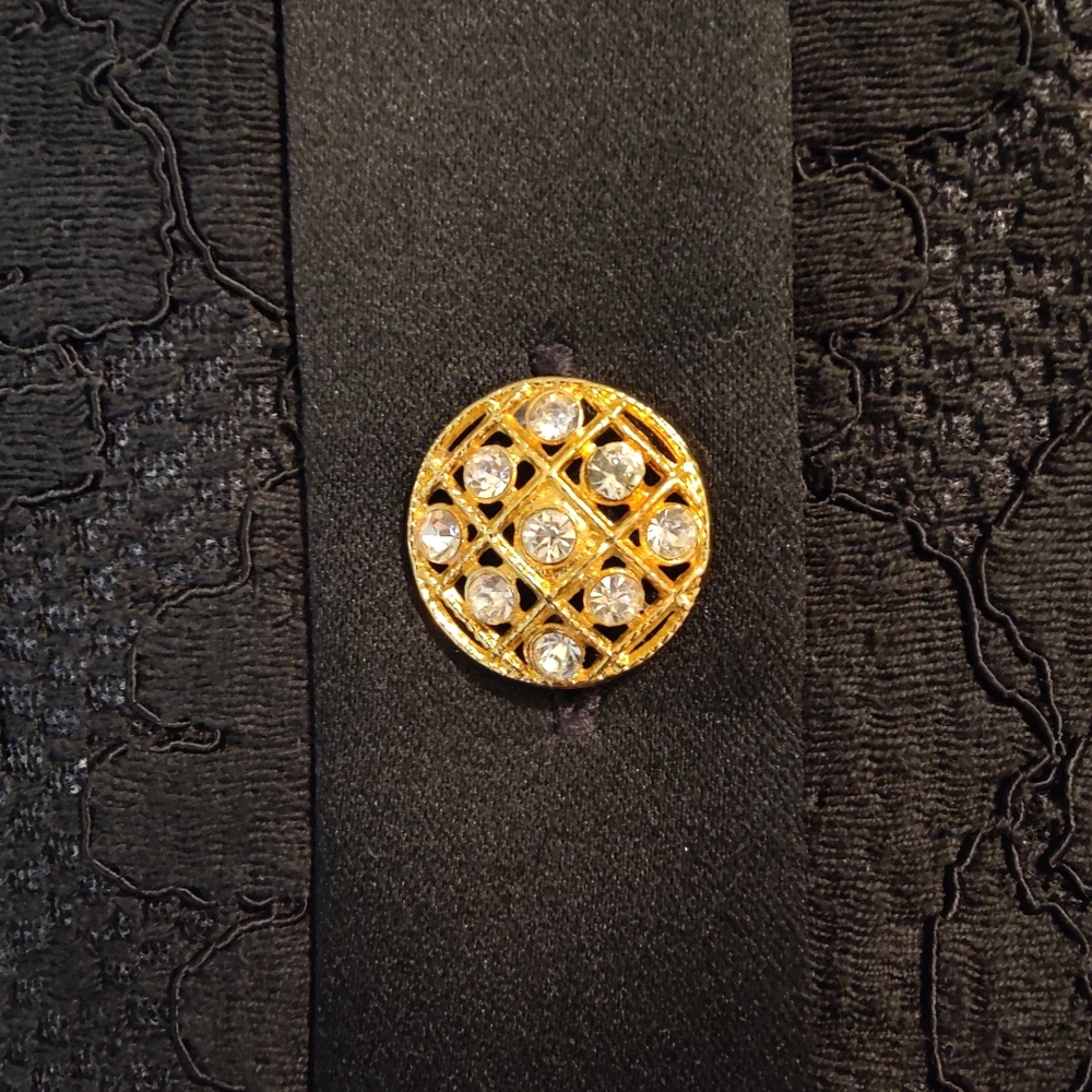 Little Black Lace Jacket with Gold Rhinestone Buttons, Size 4 - Picture 3 of 10